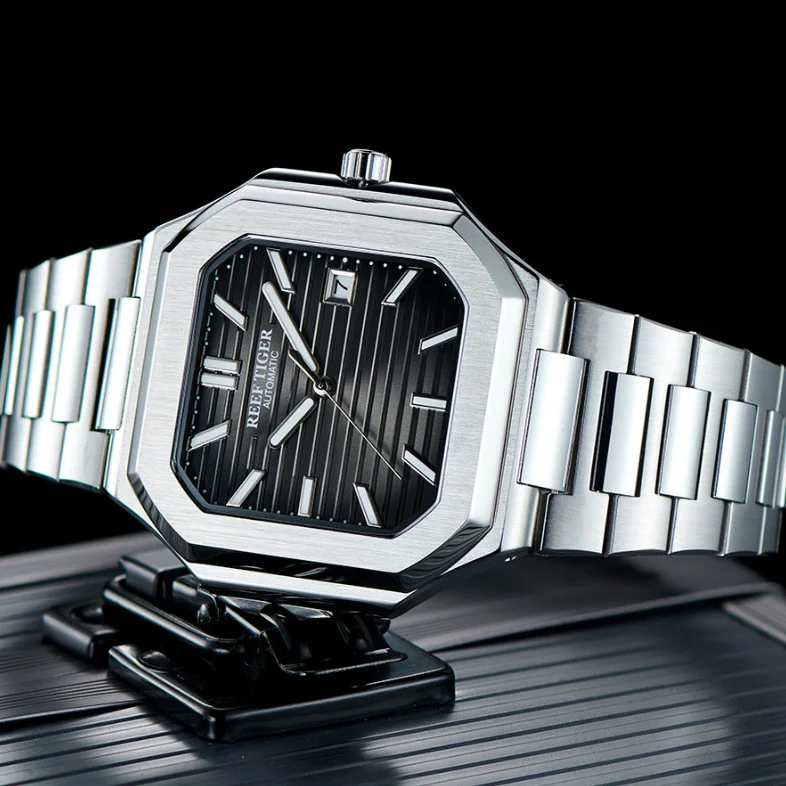 Reef Tiger Men Automatic Watch Fashion 44mm Square Mechanical Wristwatch Waterproof Sapphire Mirror Luminous Miyota Mov