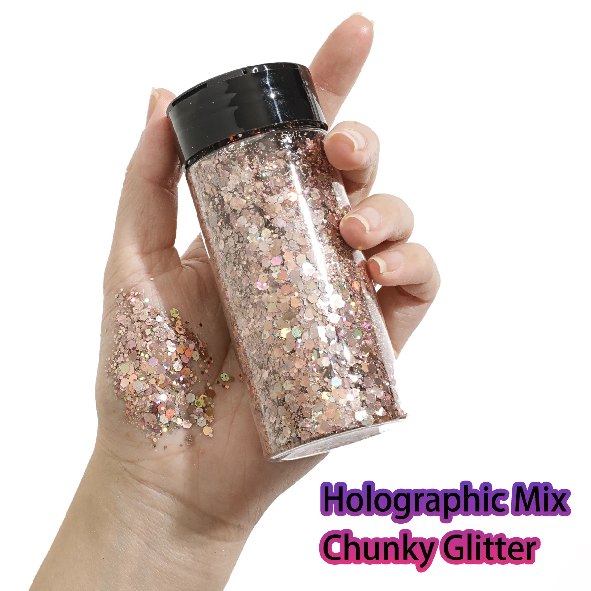 Holografischer klobiger Glitzer, 80 g, Bastel-Glitzerpulver, gemischte, klobige, feine, schillernde Nagel-Pailletten für Nägel, Festival-Dekoration