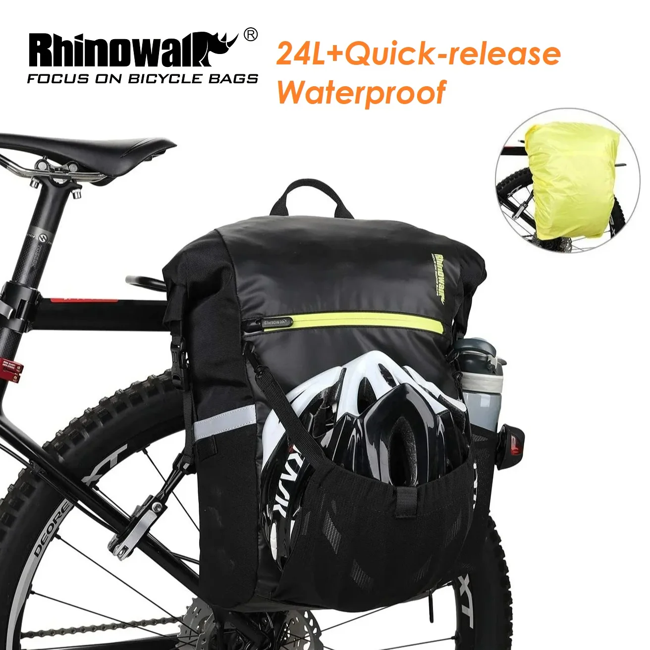 

Rhinowal Quick Release Bicycle Bags 24L Bike Travel Bag Road Bike Rear Rack Trunk Waterproof Cycling Saddle Storage Pannier Bag