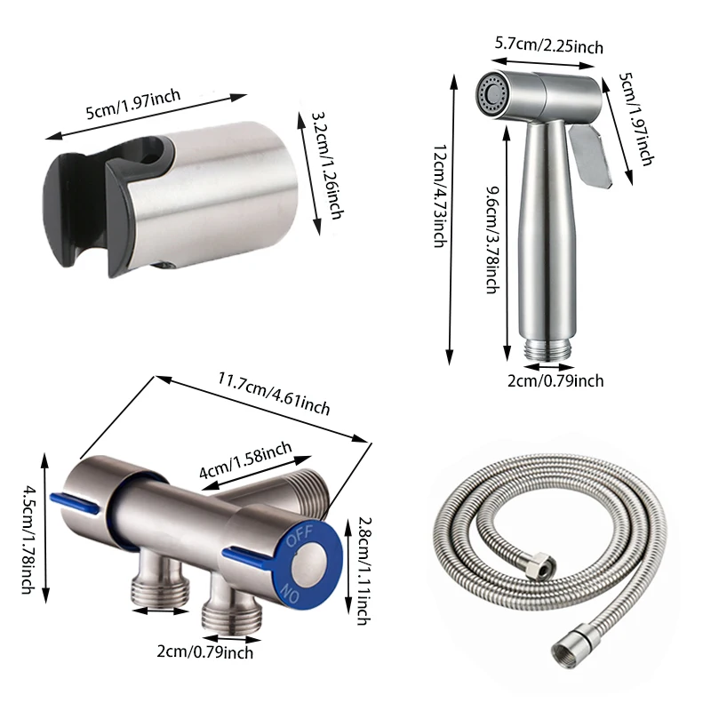 BAOKEMO Bathroom Toilet Bidet Sprayer Set 304 Stainless Steel Two Way Faucet With 1.5M Flexible Hose Bathroom Shower Head Set image 6