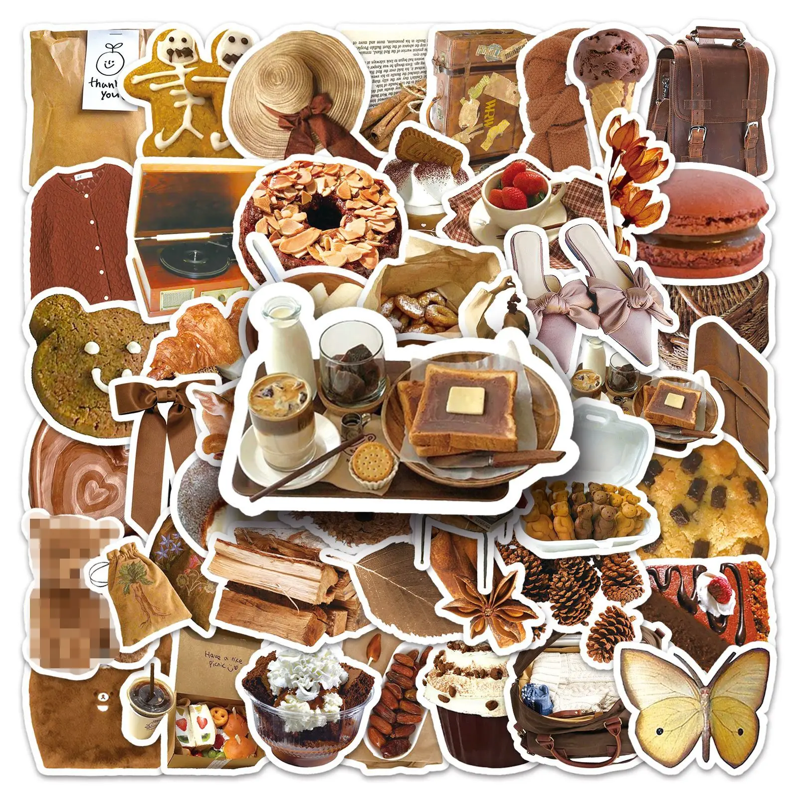 10/50PCS Brown INS Style Graffiti Sticker Creative DIY Decoration Refrigerator Water Cup Mobile Phone Case Waterproof Decal Toy