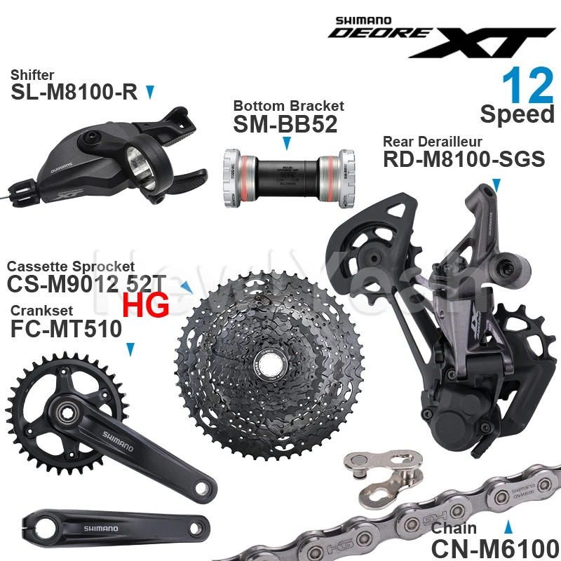 SHIMANO DEORE XT M8100 12 Speed Groupset include Shifter Rear Derailleur CRANKSET and Cassette Sprocket 50T/52T CN-M6100 Chain