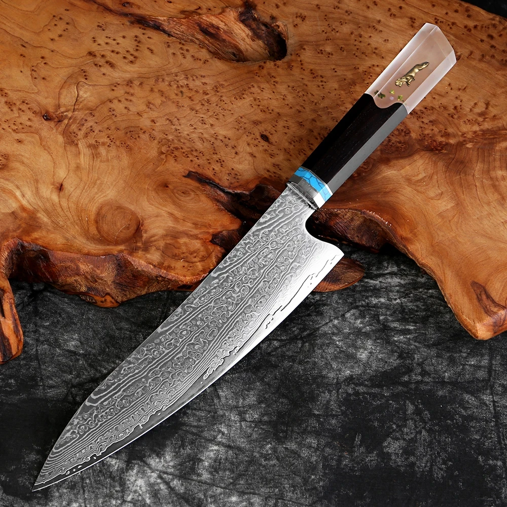 

Select 67-ply Japanese Damascus steel 8-inch chef knife sharp professional sashimi sushi knife stabilized wood and resin handle