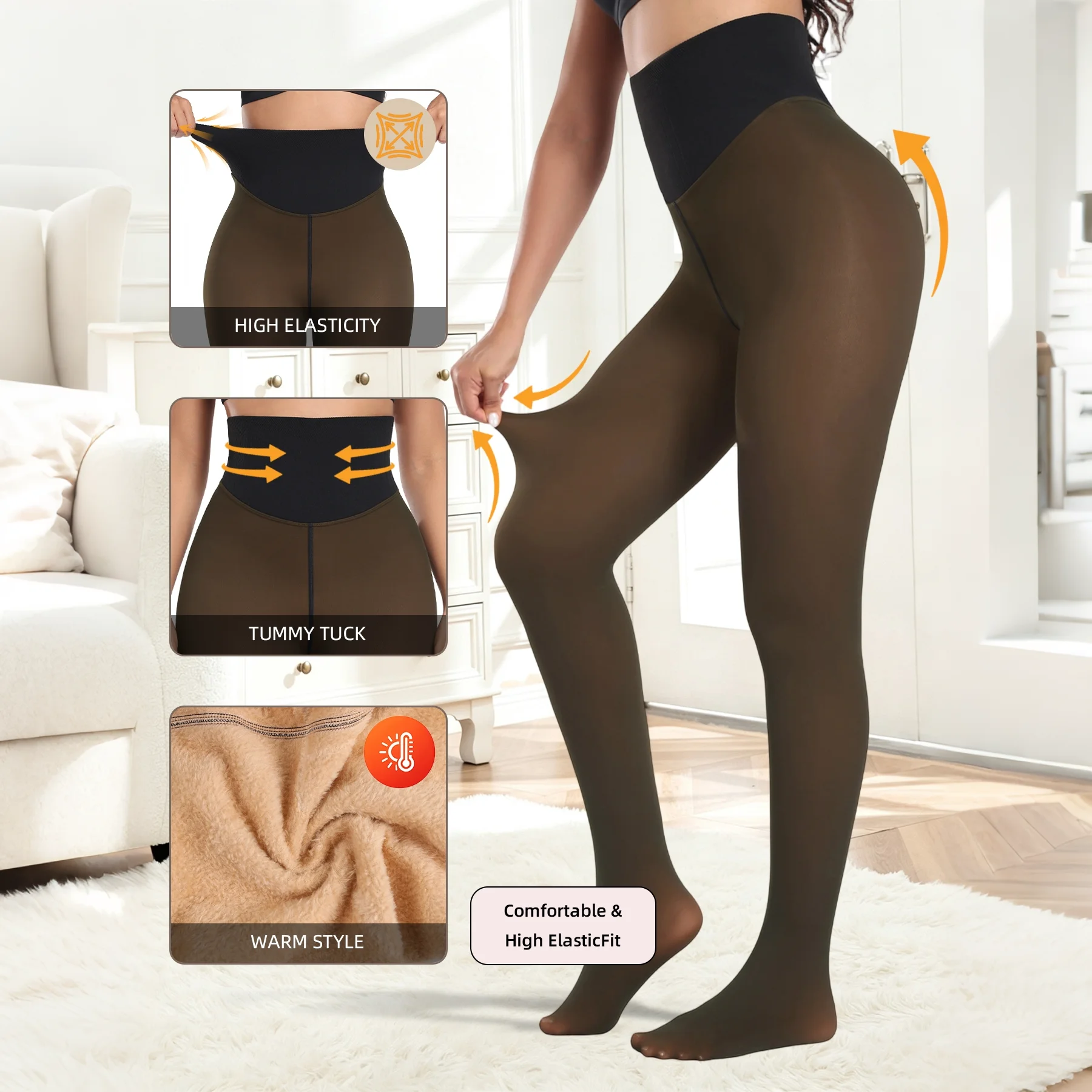 Fleece Lined Tights Women Fake Translucent Winter Thermal Leggings Warm Sheer Pantyhose High Waisted Thick Thermal Stockings
