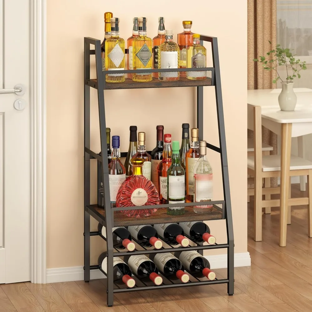 

Freestanding 4-Tier Trapezoid Wine Rack, Mini Liquor Cabinet for Corner Bar, Whiskey and Liquor Bottle Display Shelf