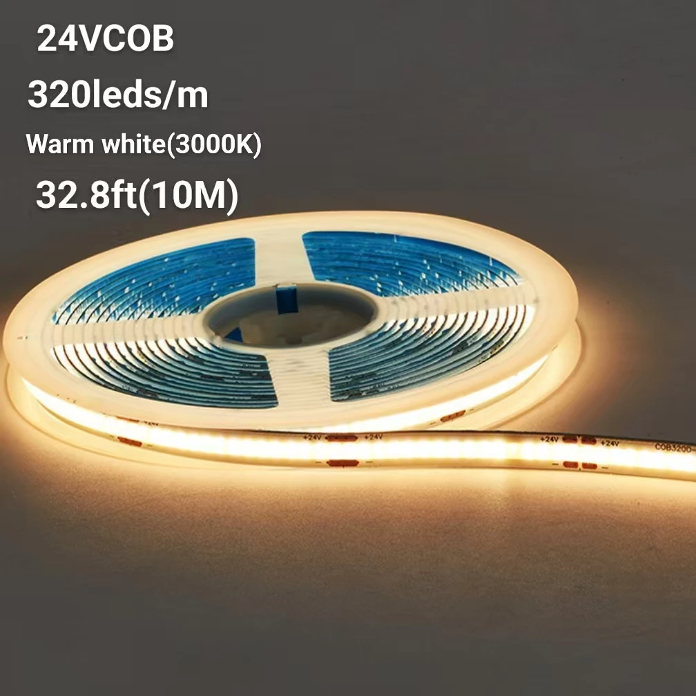 1 Roll of 32.8 Feet/ 10m Leds, Cob Light Strip, 320 Leds/M, 8mm Wide Warm White Light 3000K/Natural Light 4000K, Ultra-Bright Flexible Dc24V Led for Cabinet Home DIY Lighting Projects, Holiday Indoor Light Strip, Christmas Decorative Lights, Home Decorative Light Strip (No Power Supply, for Indoor Use Only)