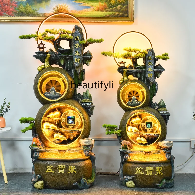 Lucky feng shui wheel hoist rockery flowing water fountain ornament circulating water office making money decoration