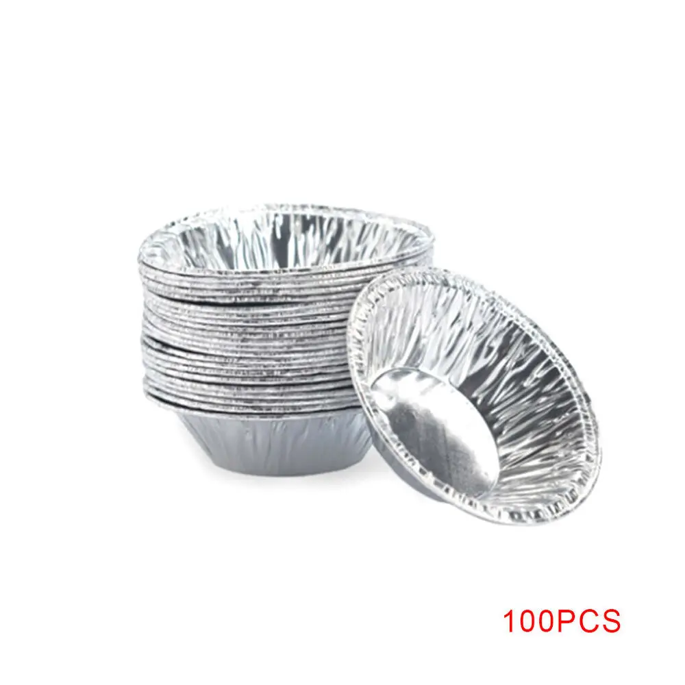 100Pcs Silver Aluminum Foil Tart Pan Disposable Mini Pie Tins Round Egg Tart Molds Pan Baking Foil Cake Cups for Kitchen