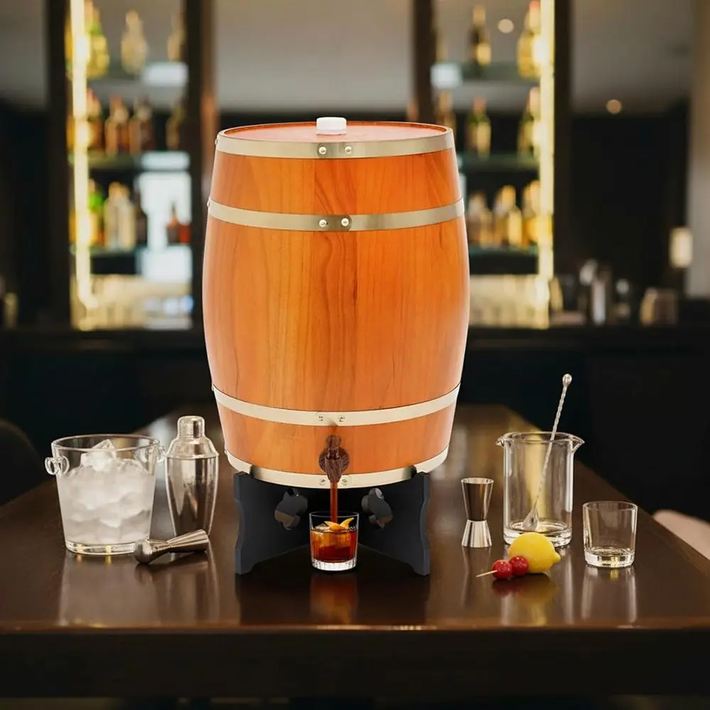 30L Vintage Wood Timber Wine Barrel Dispenser for Brandy Tequila Whiskey Rum Port (Upright 30L E) view 4