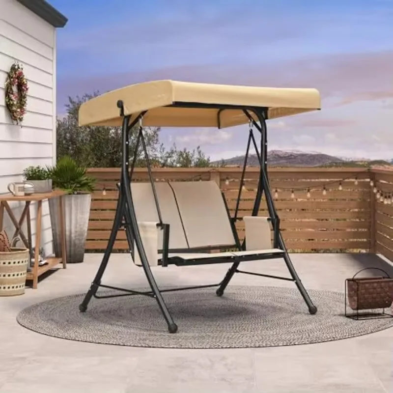 Patio Porch Swing with Stand and Tilt Canopy, 2-Seat, Cream | Labeled Hardware Tray, pre-sorted screws and clear photo