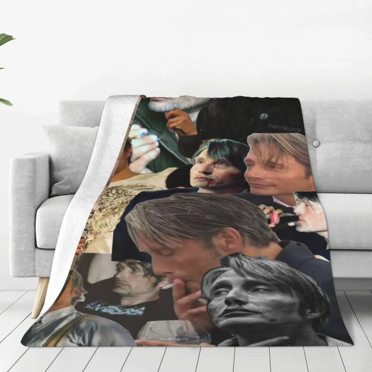 

Mads Mikkelsen Actor Star Blankets Flannel Printed Breathable Lightweight Thin Throw Blankets for Sofa Car Bedding Throws