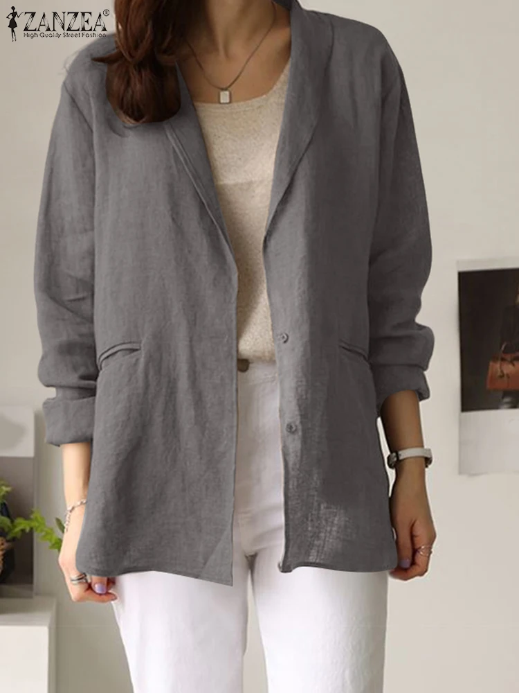 ZANZEA Herbst Blazer Frauen Elegante Revers Neck Outwears Casual Langarm OL Arbeit Anzüge 2025, Einfarbig Mode Strickjacke