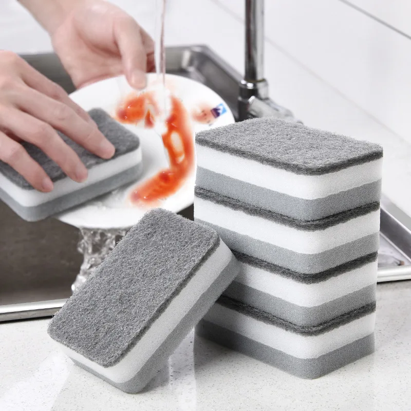 Esponja de doble cara para lavar platos, almohadilla de fregado de descontaminación fuerte, accesorios de toalla de limpieza de cocina, 5 piezas