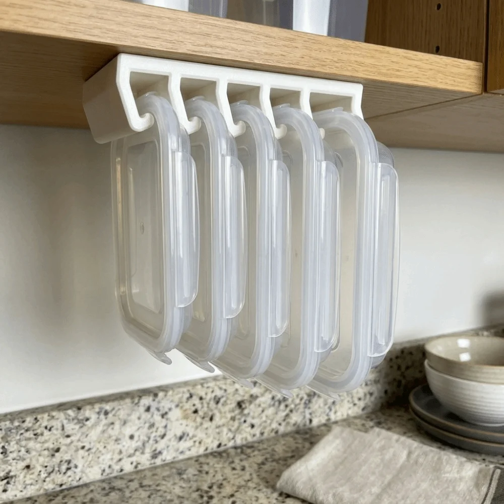 3D Printing Crisper Lid Storage Rack Mold Resistant Space Saving Fresh-keeping Box Lid Rack Wall Mounted with 5-slot Partition