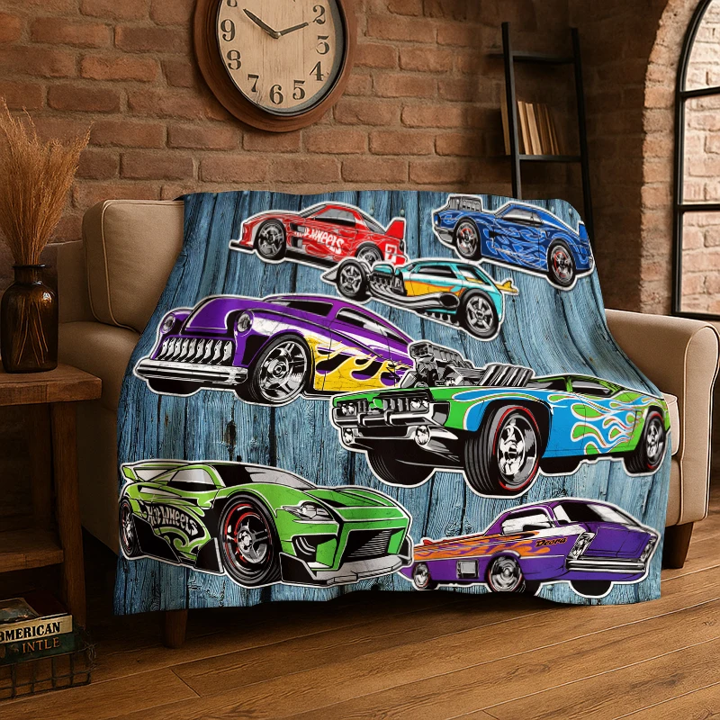 Cartoon H-Hot Wheels Racing Car Flannel Blanket Soft Warm Throw Blanket for Bedroom Living Room Bed Travel Camping Picnic Kid