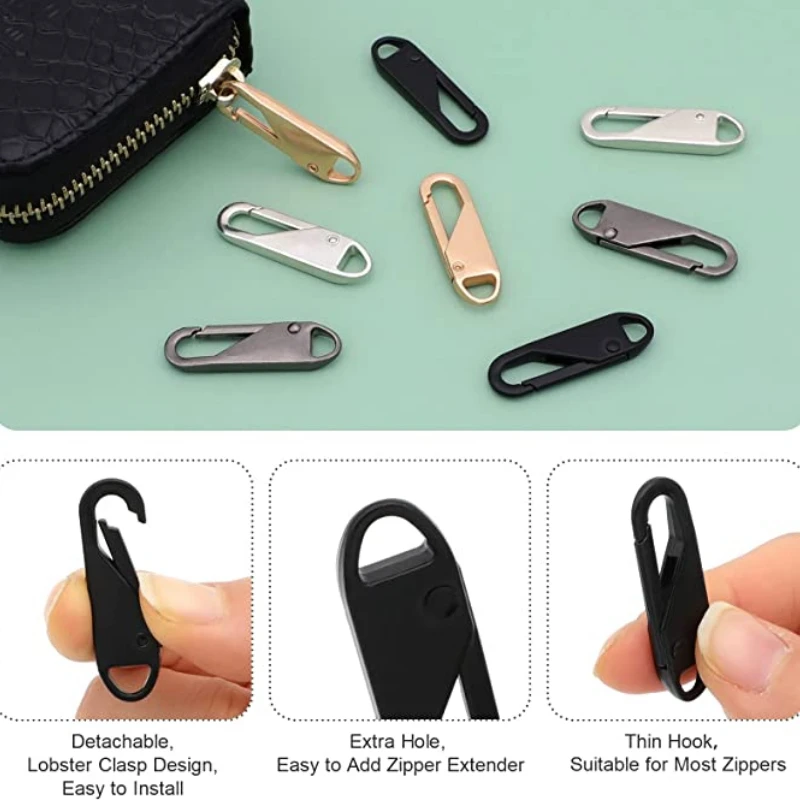 8pcs/set Metal Zipper Heads Detachable Case Package Sewing Connector Press Type Link Zipper Head Slider Tab Sewing Kit DIY Craft