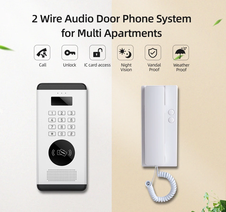 Non-Visual 12/16/24 Apartment Intercom Doorbell 2-wired Audio Door Phone Supports ID Card Password Unlocking