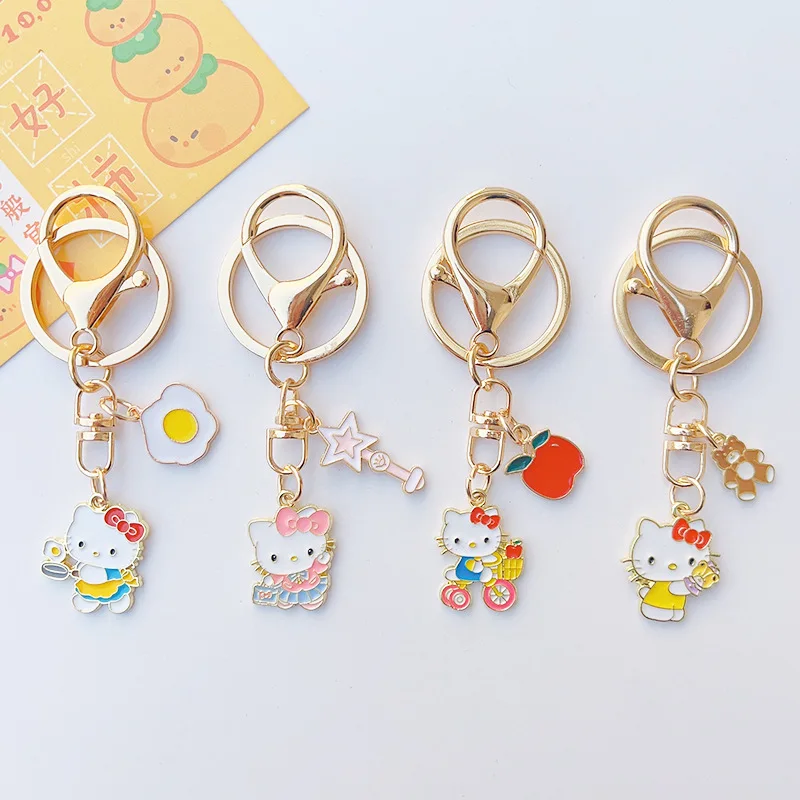 The Cartoon Character Hello Kitty Keychain Cute Key Ring  Schoolbag Doll Metal Alloy Cute Pendant Jewelry Accessories Gift