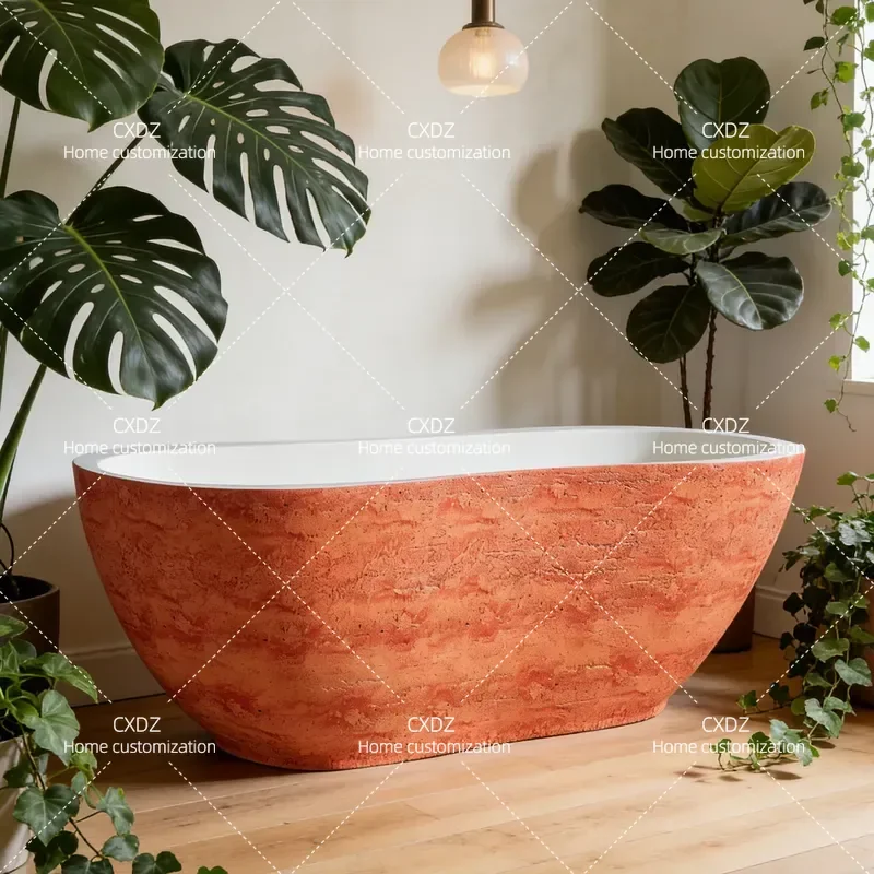 French Style Travertine Texture Freestanding Bathtub for Villa B&B Hotel Creative Art Design Soaking Tub