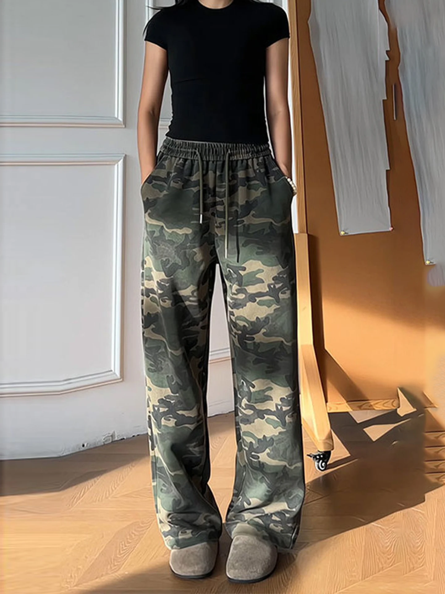 

American Retro Camouflage Pants Men Women Straight Leg Sport Trousers Cleanfit Flared Casual Sweatpants Loose Fit Low Waist E...