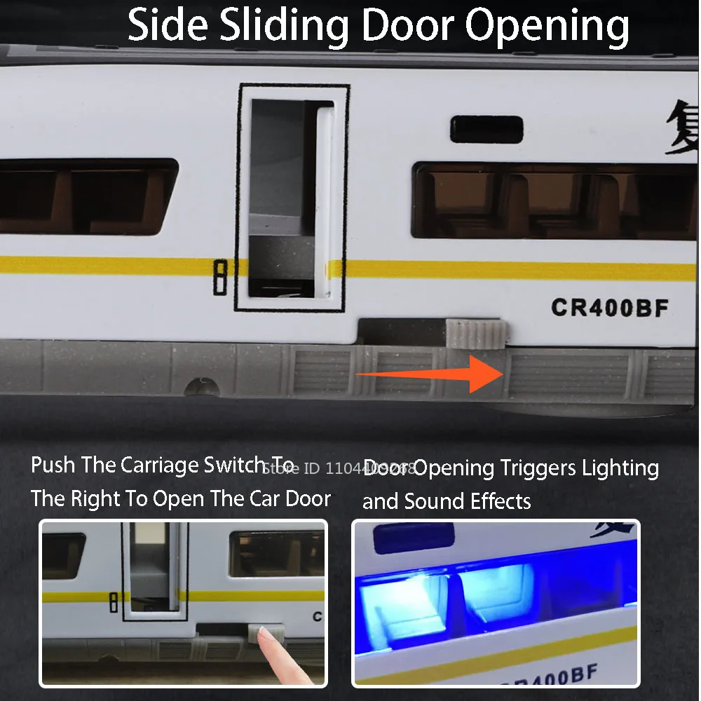 ขนาด 1:60 FuXing รถไฟความเร็วสูงของเล่นรถรีโมทคอนโทรลไฟฟ้าจําลองเสียงประกาศรถไฟเสียงของขวัญ