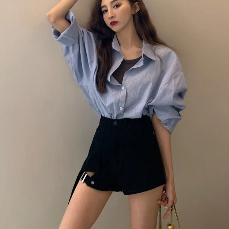 High Waisted Slim Fit Versatile Irregular Denim Shorts Hollowed Out Fashionable Casual Jeans Spring Summer New Women's Cothing