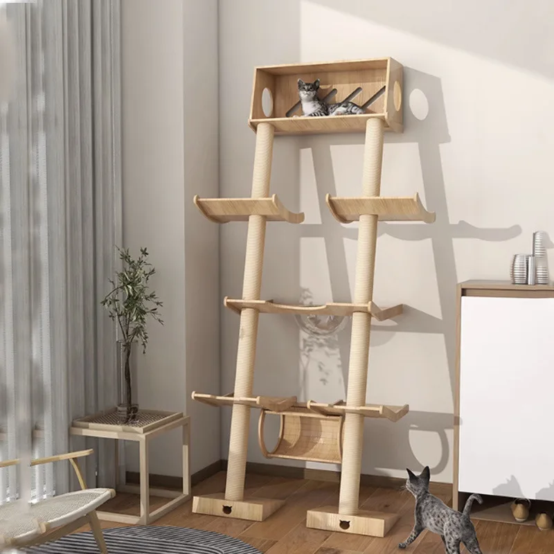 Leaning Tower Cat Stand Cat Jumping Platform Cat Nest Space Capsule Cat Tower Solid Wood Multi-layer Tower Cat Scratching Board