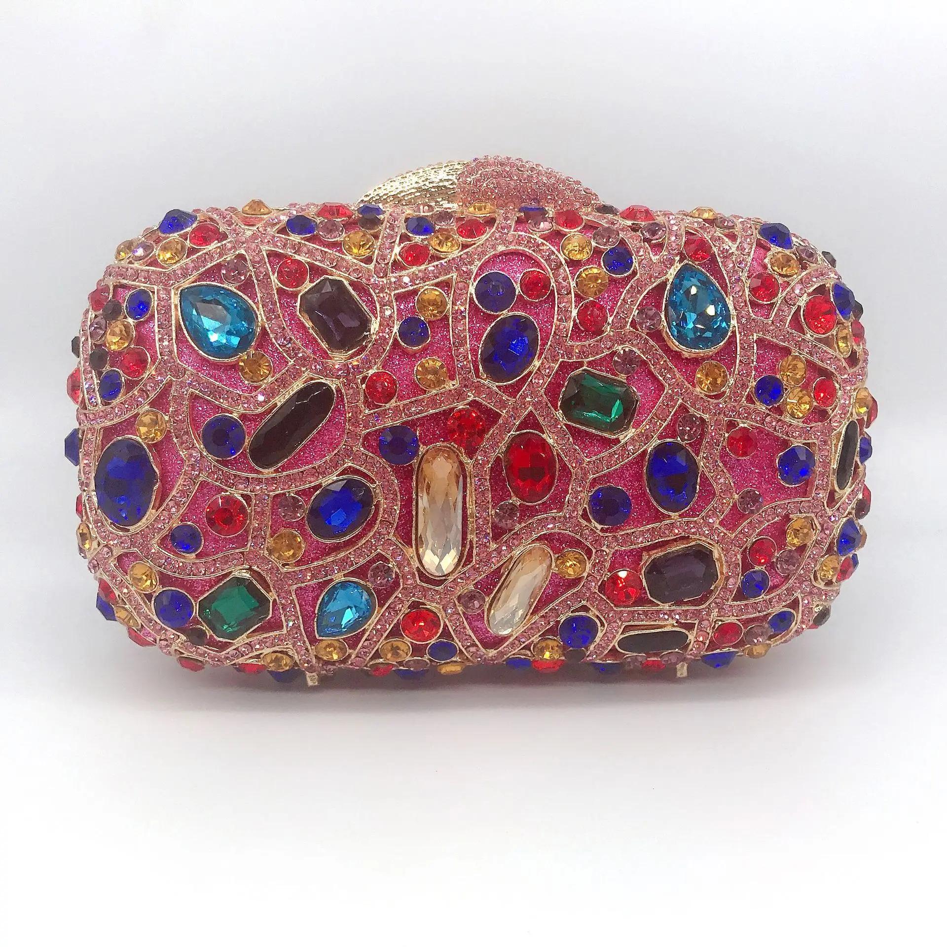 Diamond-encrusted Dinner Bag Empty Metal Hard Box Diamond Banquet Dress Clutch Women's Bag Chain Ladies Cosmetic Pouch Organizer