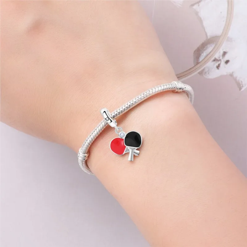 MISEFF 2025 Real 925 Sterling Silver Table Tennis Racket Pendant Charms Beads Original Bracelet DIY Jewelry Women Gifts New