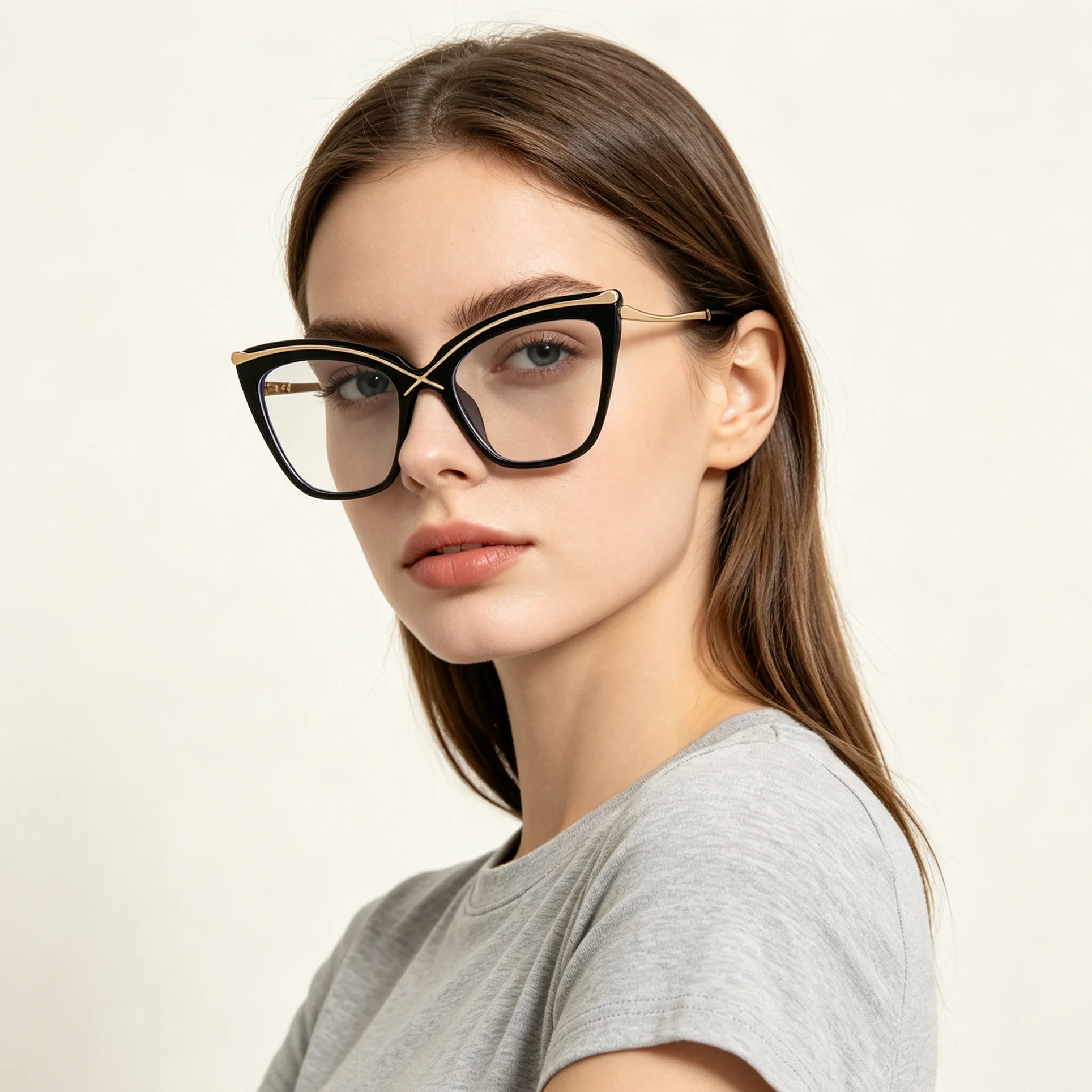 Women Cat‑Eye Zero‑Power Decor Glasses with Lenses Fashion Reading Eyewear for Office Daily Use Multi Color Available