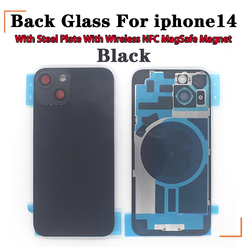 1pcs-5pcs Back Glass with Steel Plate with Wireless NFC MagSafe Magnet for IPhone 14 Original Colour Rear Cover Glass