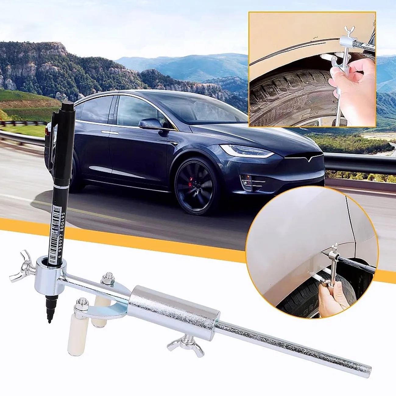 Car Wheel Eyebrow Scriber Body Line Marker Tool Automobile Wheel Arch Parallel Scriber for Car Sheet Metal Dent Repair