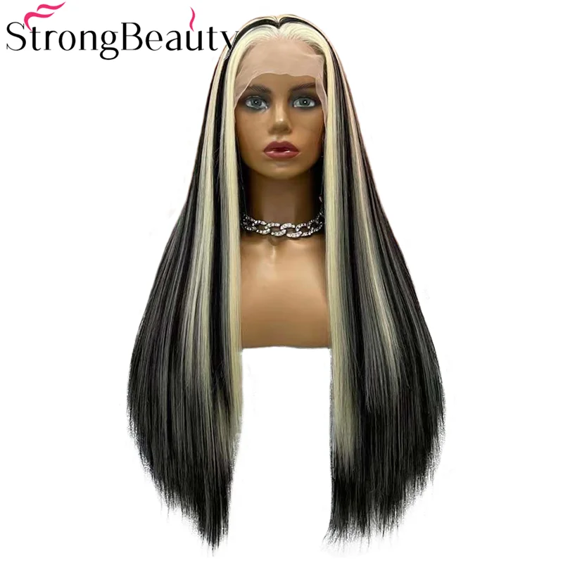 

Синтетические парики StrongBeauty с длинными прямыми волосами и кружевной передней частью, женские парики, термостойкие волосы