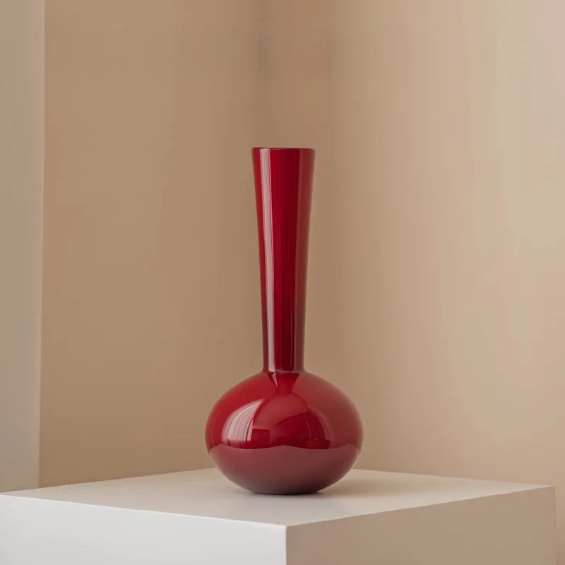 Red Glass Vase Luxury Home Decor Chinese Style Holly Flower Arrangement for Living Room