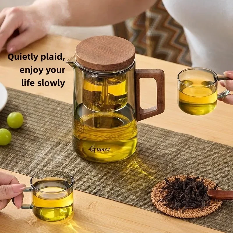 Chinese Tea Pot Magnetic Wooden Handle Flowing Cup Tea Separation Brewing Teapot One-click Filter Glass Home Kung Fu Tea Set