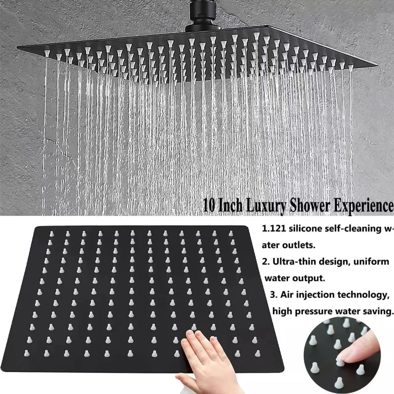 8 Inch Stainless Steel Bathroom Shower Faucet Black Bathroom Rain Shower System 10 Inch Luxury Shower Set with Hand Showerhead