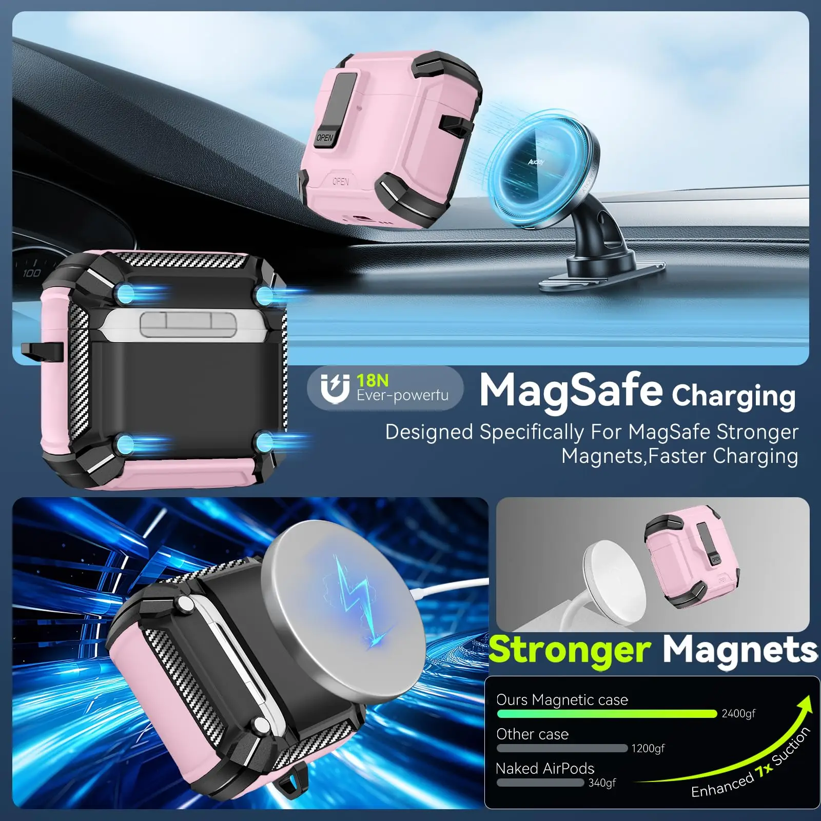 for 2025 New Airpods Pro 3 Case Compatible with Magnetic safety lock Earphone Cover TPU+PC Cover for AirPods 4/AirPods Pro 2 3