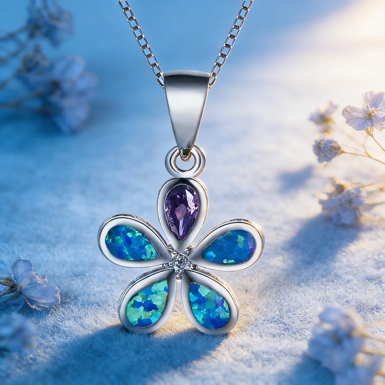 Adjustable Lotus Pendant Necklace,Minimalist Everyday Layering Jewelry with Opal,Dainty White K Plated Gift for Women Birthday