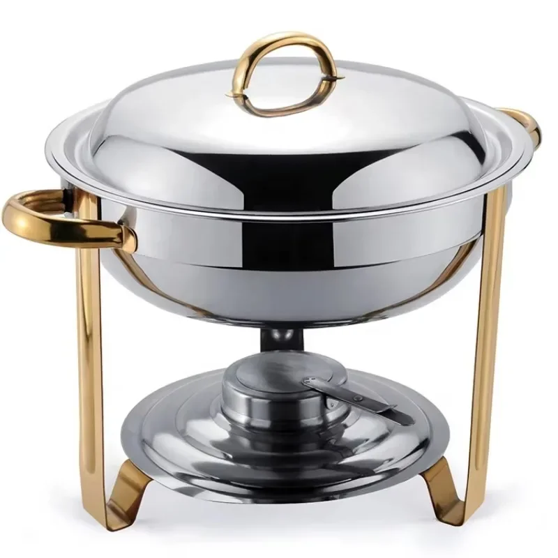 Friends Party Celebration Stainless Steel 3.5 Liters Round Alcohol Heated Buffet Food Warmer Gold Hot Pot Catering