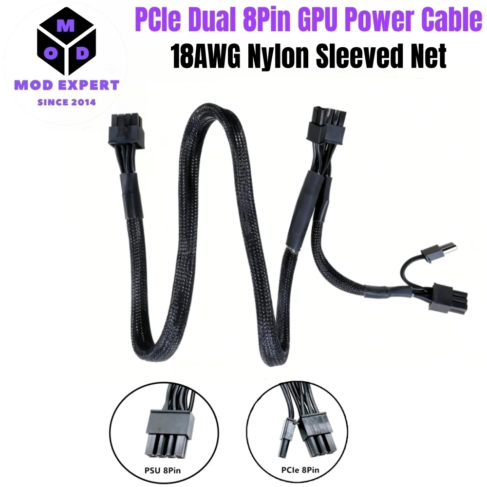 PCI-e Dual 8Pin 6+2 Sleeved Net 18AWG GPU Power Cable for Corsair AX1600i Titanium, AX1000 Titanium AX850 Titanium Modular Power