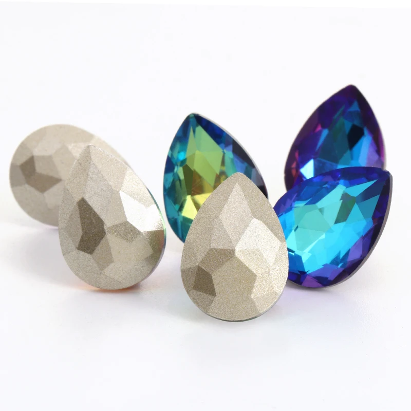 Dliefun 10Pcs Bulk Wholesale Glass Diamond Glitter Droplet Shape Crystal For Clothing DIY Sewing Rhinestones Dress Decorations