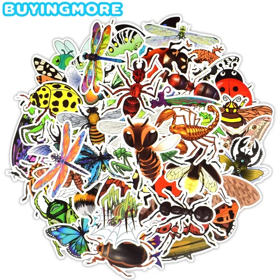 

50 PCS Insect Animal Stickers Kids Toy Cute Lifelike Beetle Butterfly Cartoon Waterproof Sticker DIY Scrapbook Education Sticker