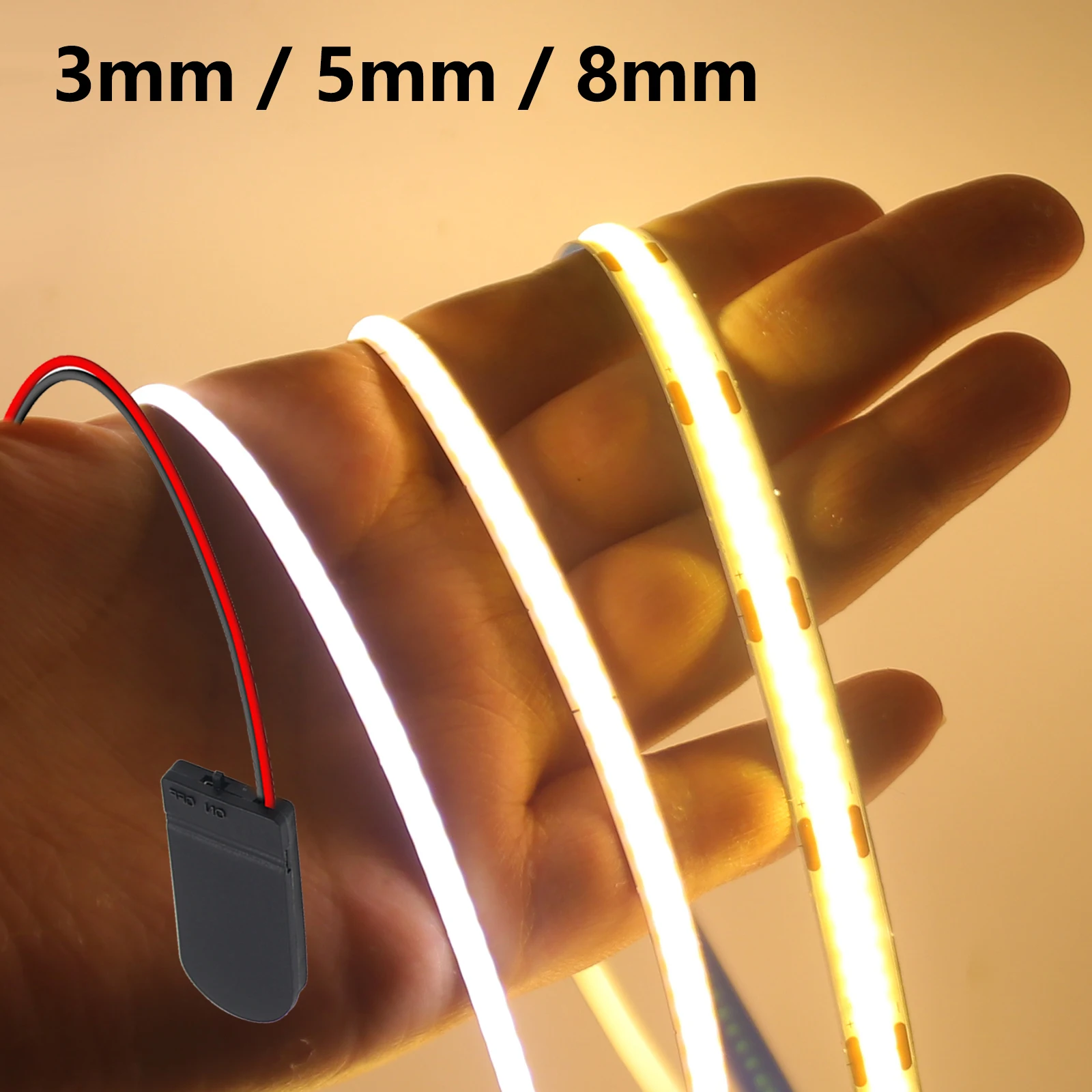 5V 3MM 5MM 8MM COB LED Strip Battery Powered 320LEDs/m Red Blue Green Pink Yellow White Flexible Adhesive Tape 0.5m 1m 2m 3m