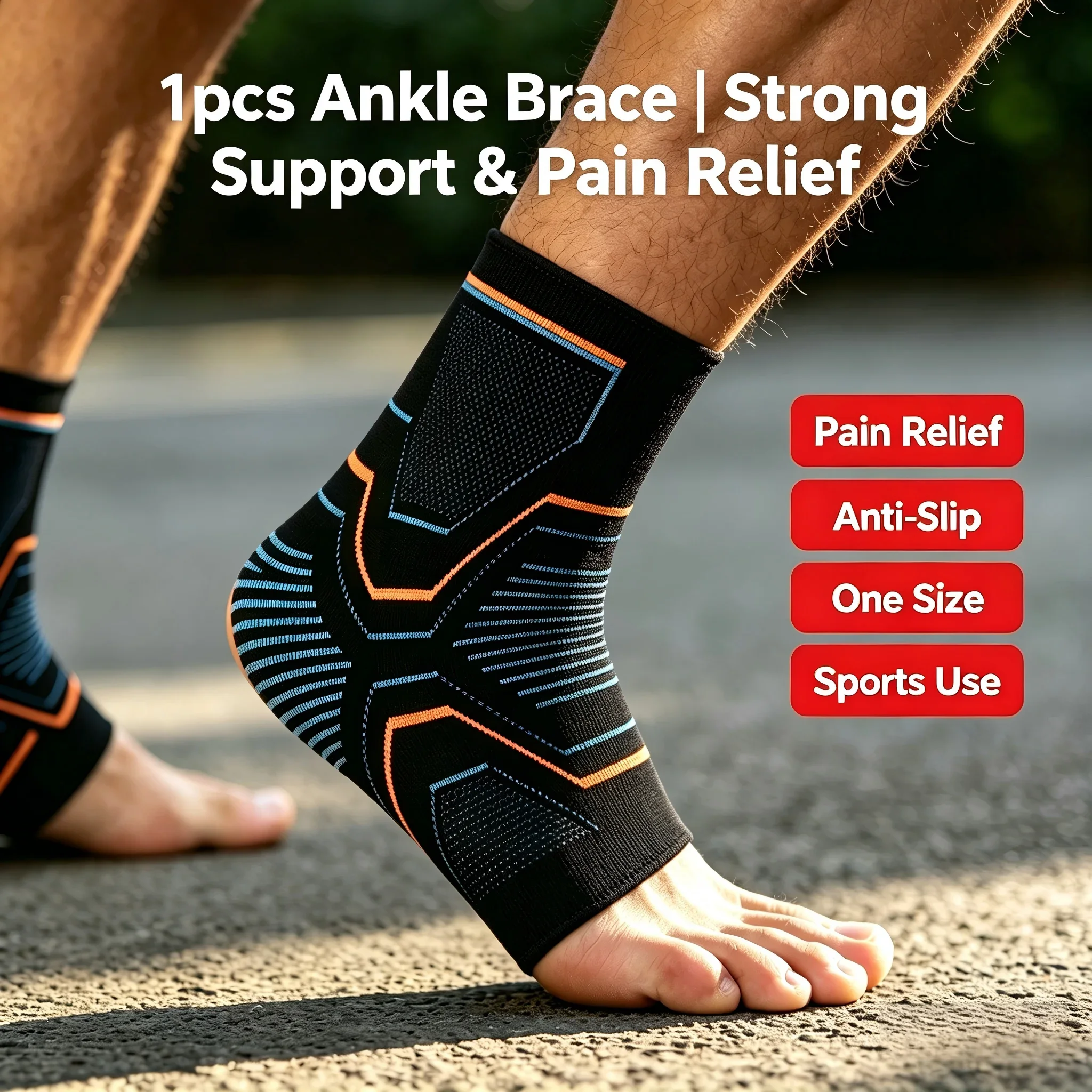 1Pcs Adjustable Ankle Brace for Men & Women, Compression Ankle Support Sleeve for Plantar Fasciitis, Sprain, Arthritis, Achilles