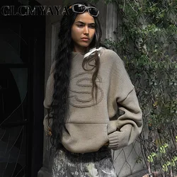 GLCMYAYA Women American Retro LOOSE Letter Pockets Hooded Sweatshirts 2023 INS Streetwear Fashion Basics Long Sleeve Hoodies