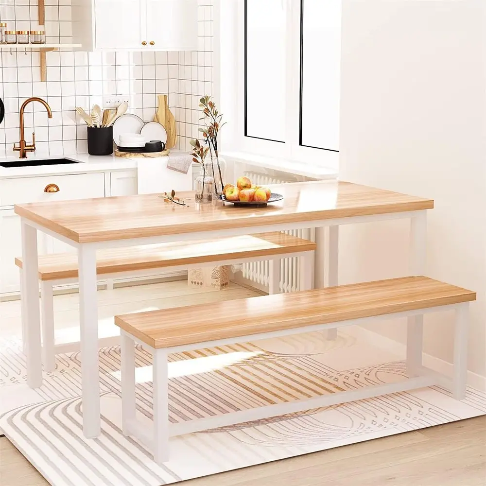 

Beige 2-Bench Dining Table Set, 4-Seat Breakfast Nook for Small Spaces