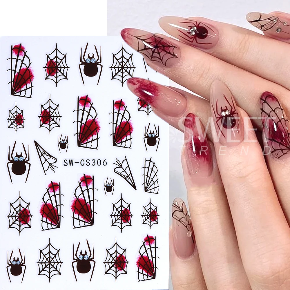 6 قطعة/المجموعة 3D الخريف مسمار الفن ملصقات العنكبوت اليقطين الفطر الزهور مسمار سيلدر الشارات للنساء هالوين مانيكير الديكور #2
