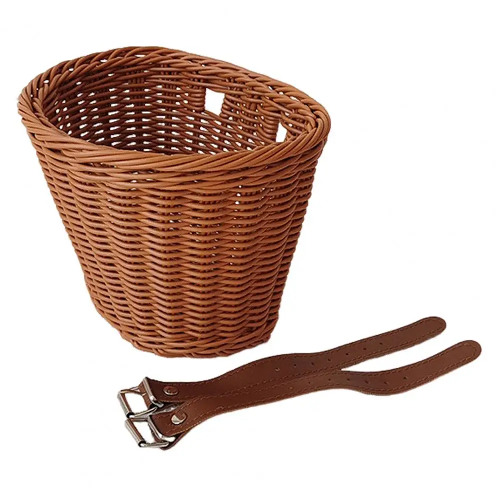 Bicycle Front Basket Bike Basket Universal Hand-woven Imitation Rattan Bike Handlebar Basket Capacity Strong for Cyclists