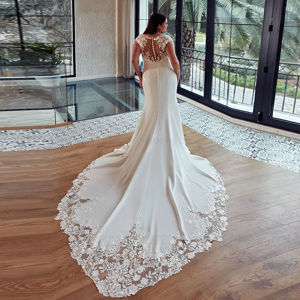 ANGEL Luksusowe Suknie Ślubne Plus Size na Zamówienie 2025 Syrena Dekolt O-Neck Iluzja Koronkowe Aplikacje Długie Suknie Ślubne Vestido de Novia