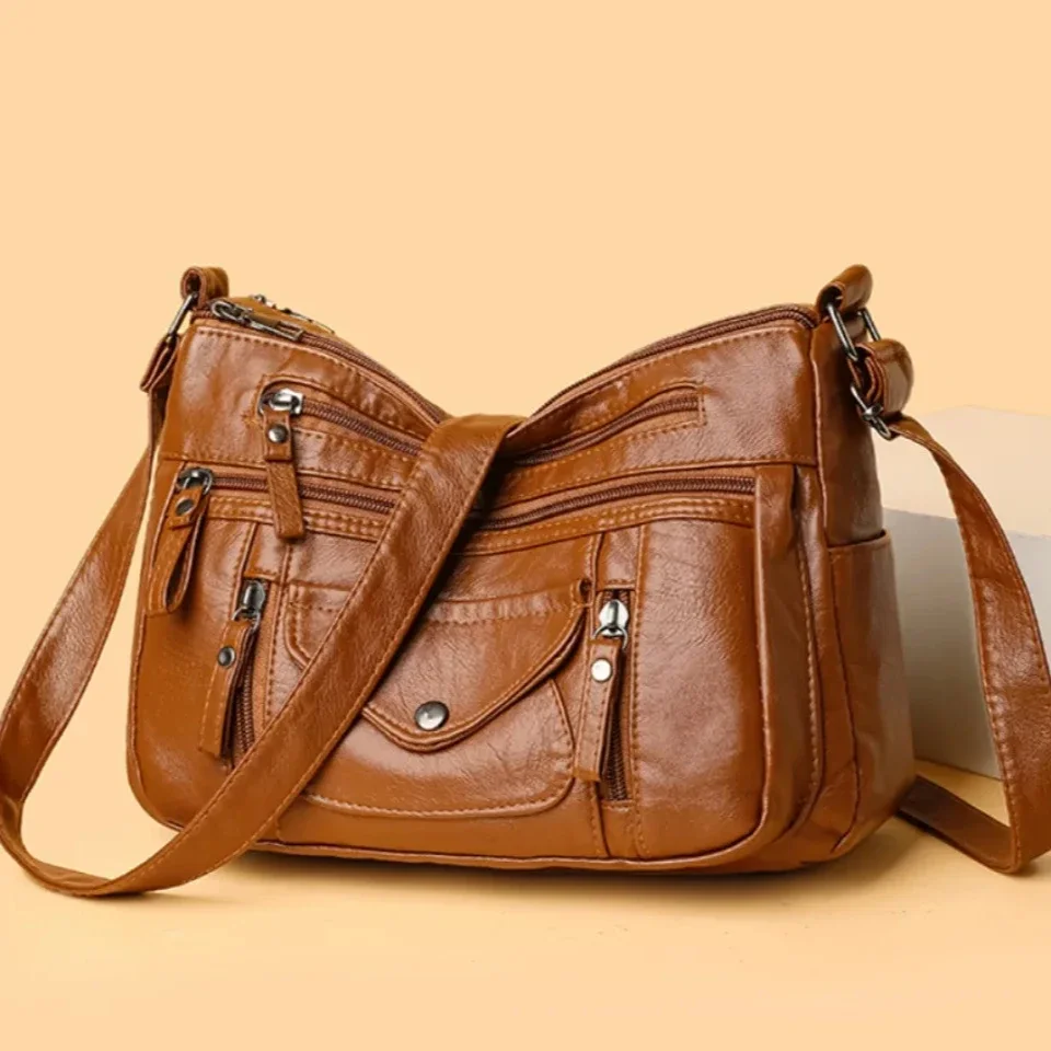 

New Multiple Pockets Soft Leather Bags High Quality Ladies Purses and Handbags Crossbody Shoulder Bag for Women Sac A Main